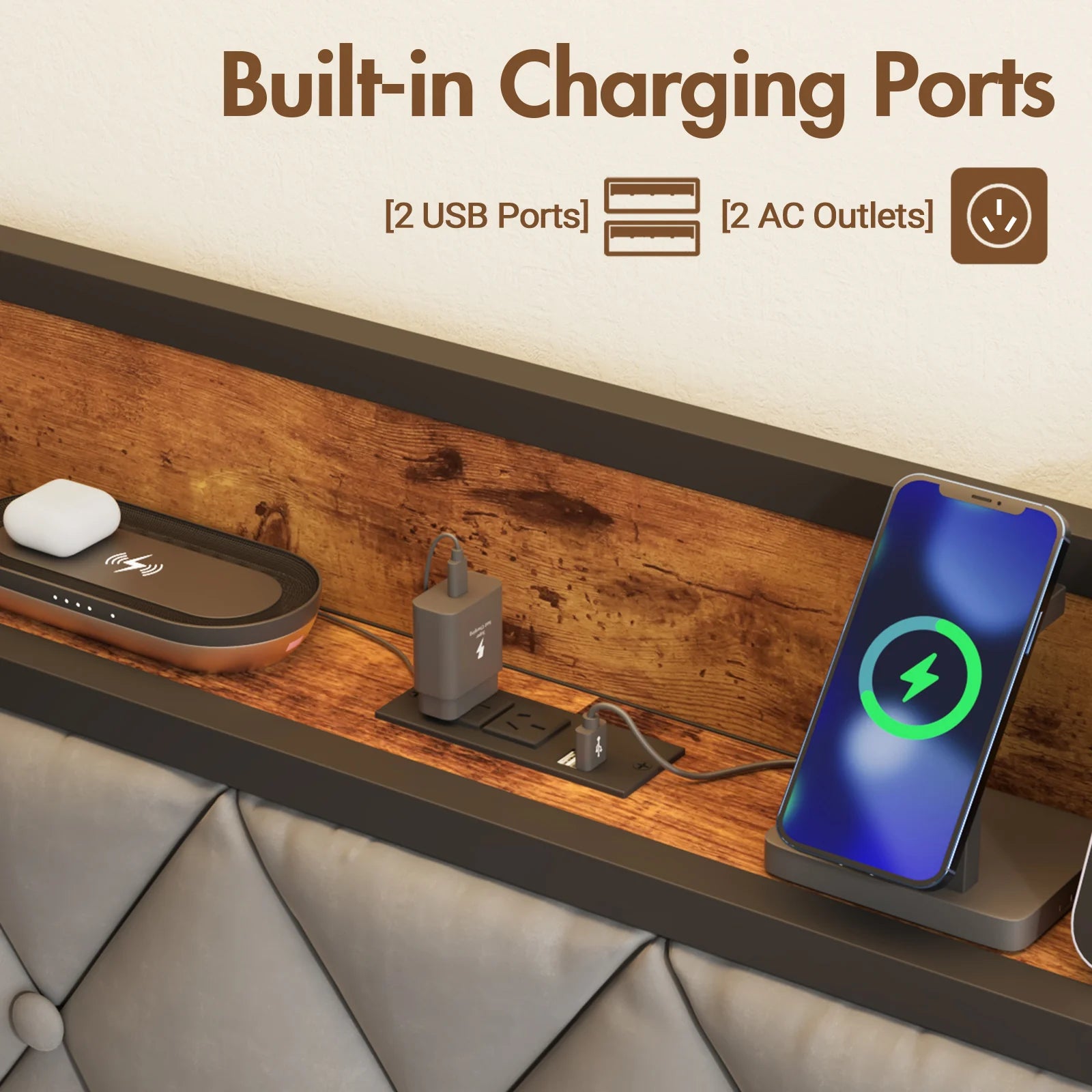 Bed Frame with Charging Station