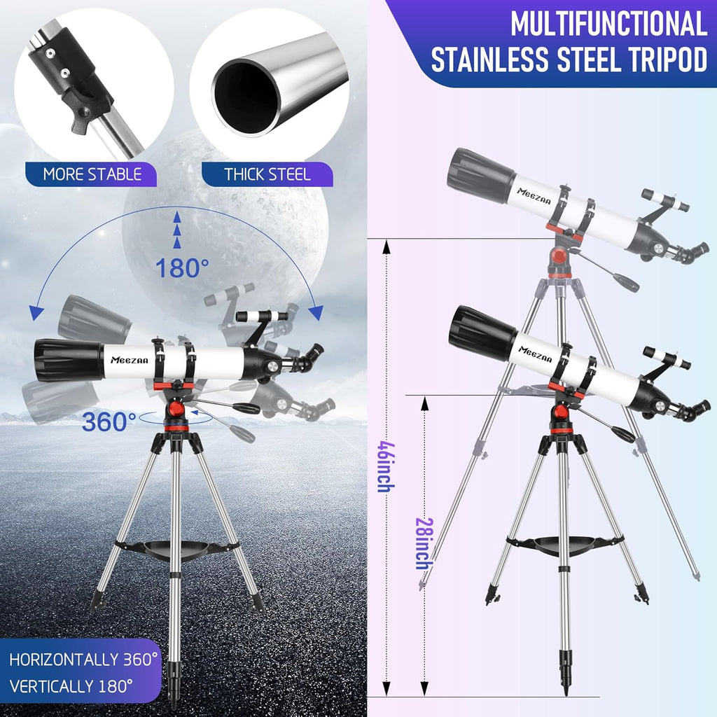Telescope, Telescope for Adults High Powered Professional, 90mm Aperture 800mm AZ Mount Refractor Telescopes for Kids & Astronomy Beginners with Stainless Tripod & Carrying Bag & Phone Adapter1 pcs