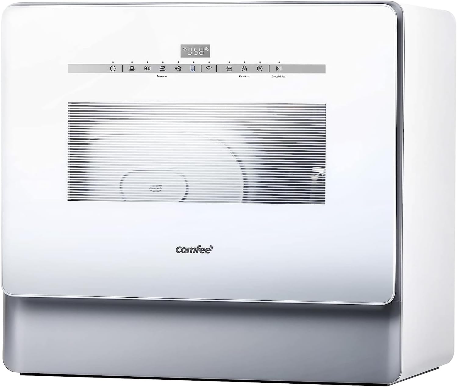 COMFEE' Portable Dishwasher Countertop with 5L Built-in Water Tank, No Hookup Needed, 6 Programs, 360?? Dual Spray, 192?H High-Temp& Air-Dry Function, Mini Dishwasher for RVs, White