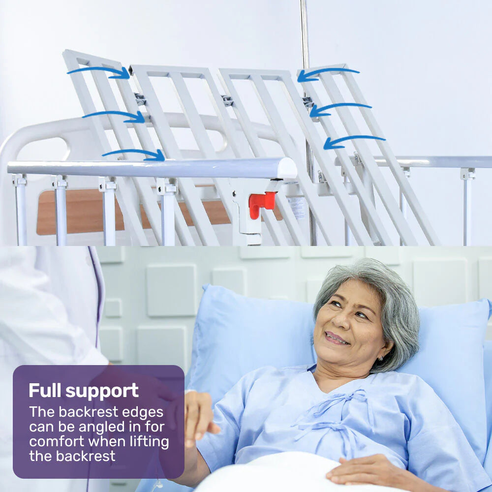 EQUIPMED Medical Bed, w/ Mattress & Over Bed Table, Back and Leg Lifting, Lateral Tilting, Commode Bowl, IV Pole, Home Aged Care or ICU Hospital