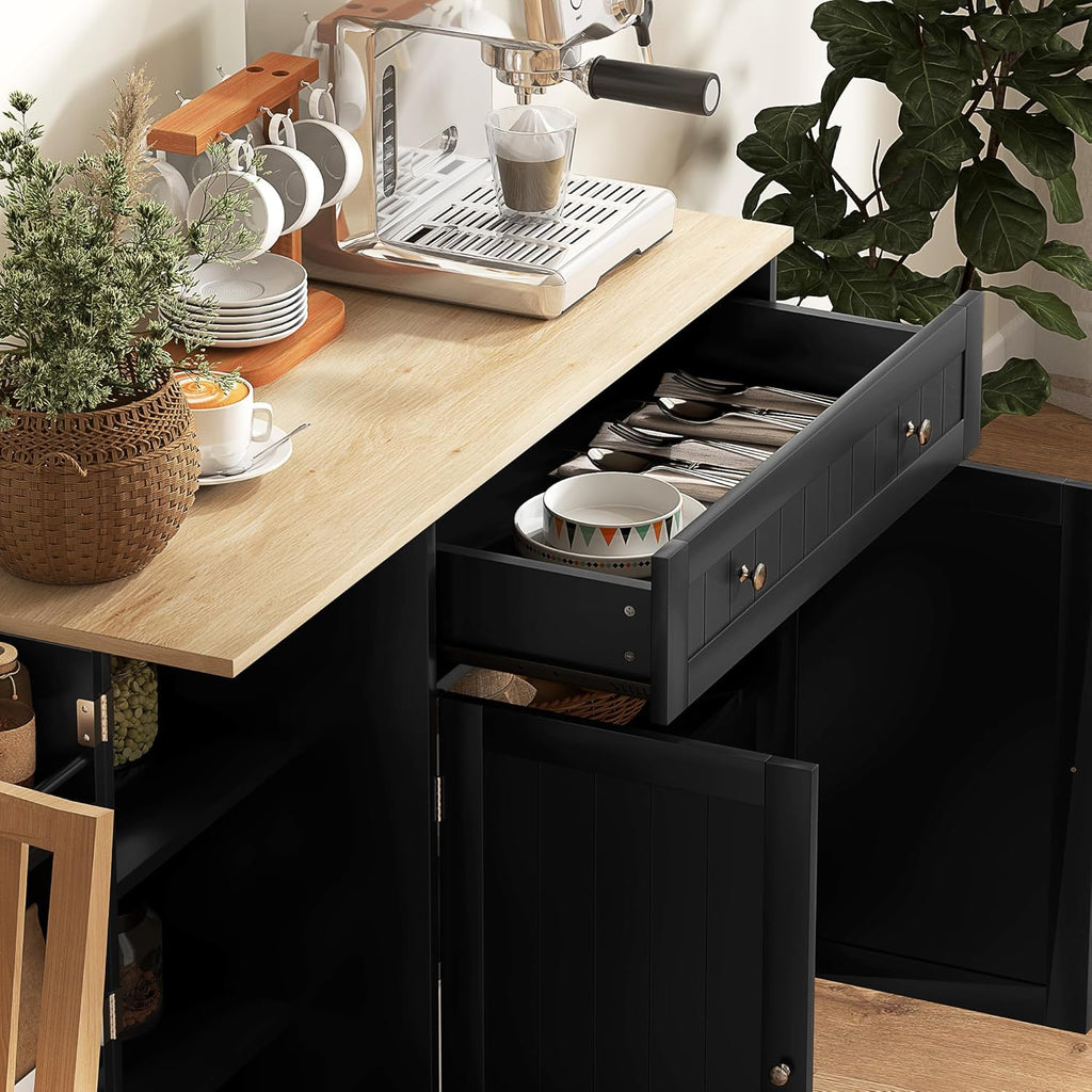 Modern Coffee Bar Cabinet with Storage, Sideboard Buffet Cabinet with Drawer, Adjustable Shelves, Small Kitchen Pantry with Door Shelves, White1 pcs