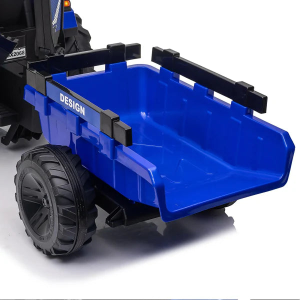 3-in-1 Ride-On Tractor, 24V Electric, Excavator & Bulldozer, Remote Control, LED, Music, USB/Bluetooth max 66 lbs �� Bright-blue