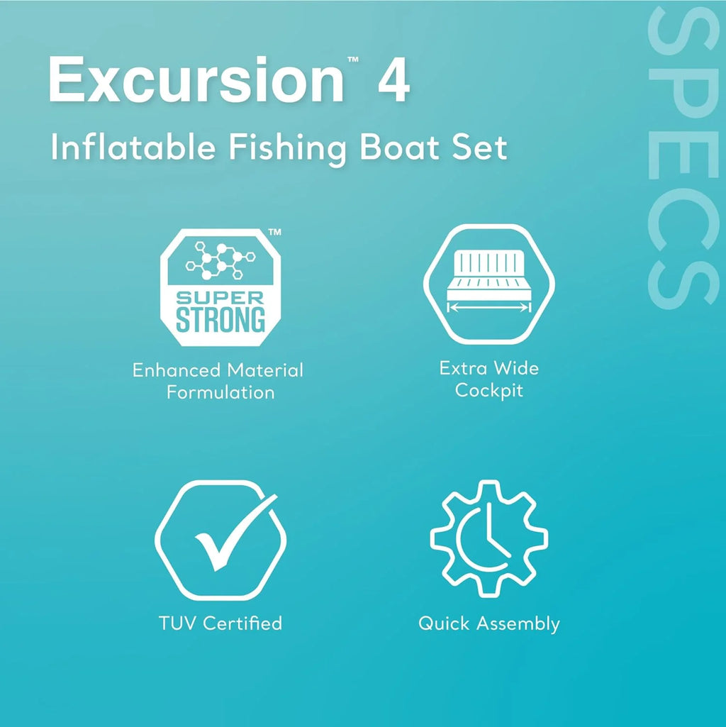 Includes Deluxe 54in Boat Oars and High-Output Pump – SuperTough PVC – Adjustable Seats with Backrest – Fishing Rod Holders – Welded Oar Locks1 pcs