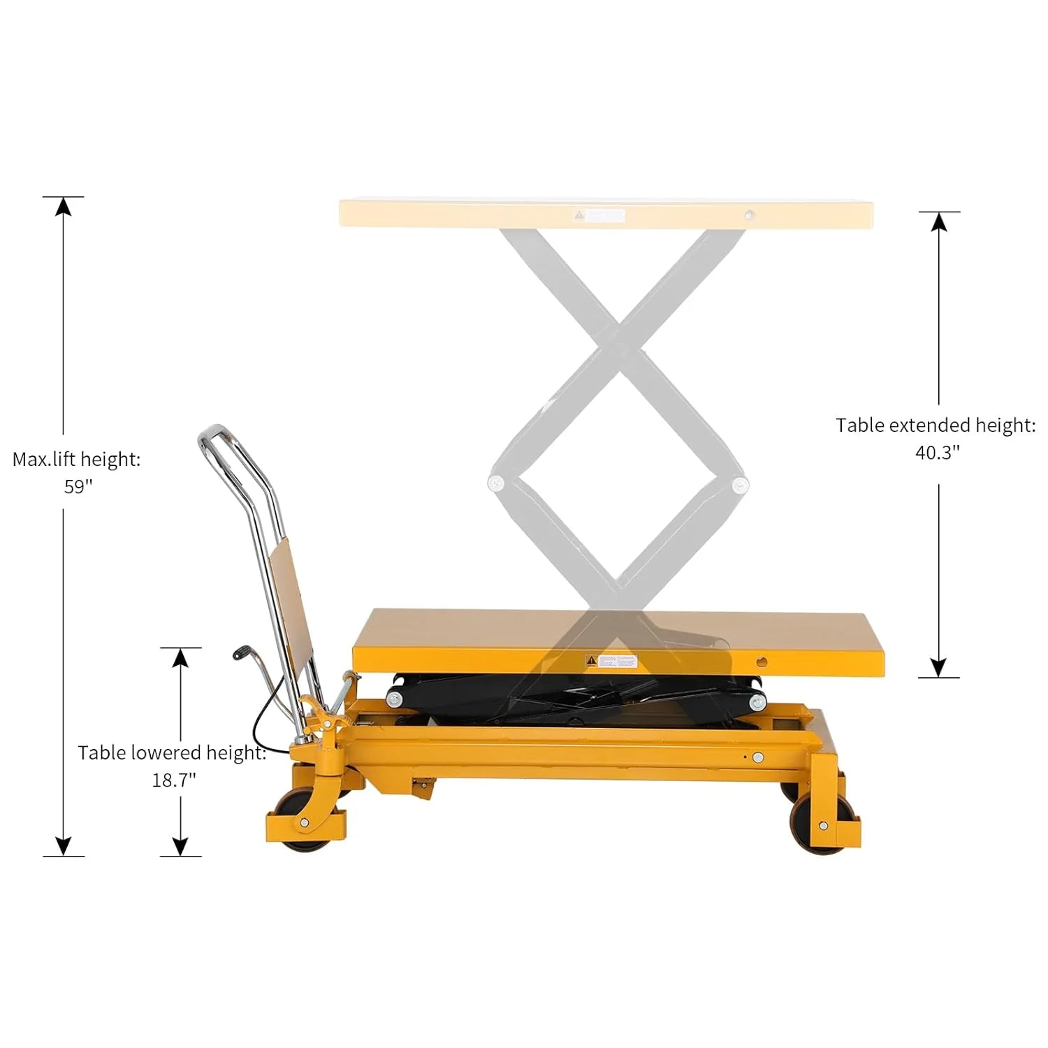Hydraulic Lift Table Cart �C 770 lbs Capacity, 51" Max Height, Double Scissor Lift with Safety Guard & 4 Wheels