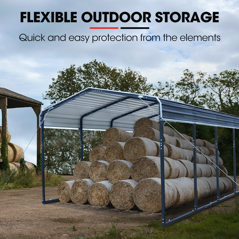 SHADE SHIELD Single Carport Shed 3.3 x 6 x 2.8m, Galvanised Steel Frame, Powder Coated Gable Roof, Shelter for Car Caravan Boat Tractor Agricultural