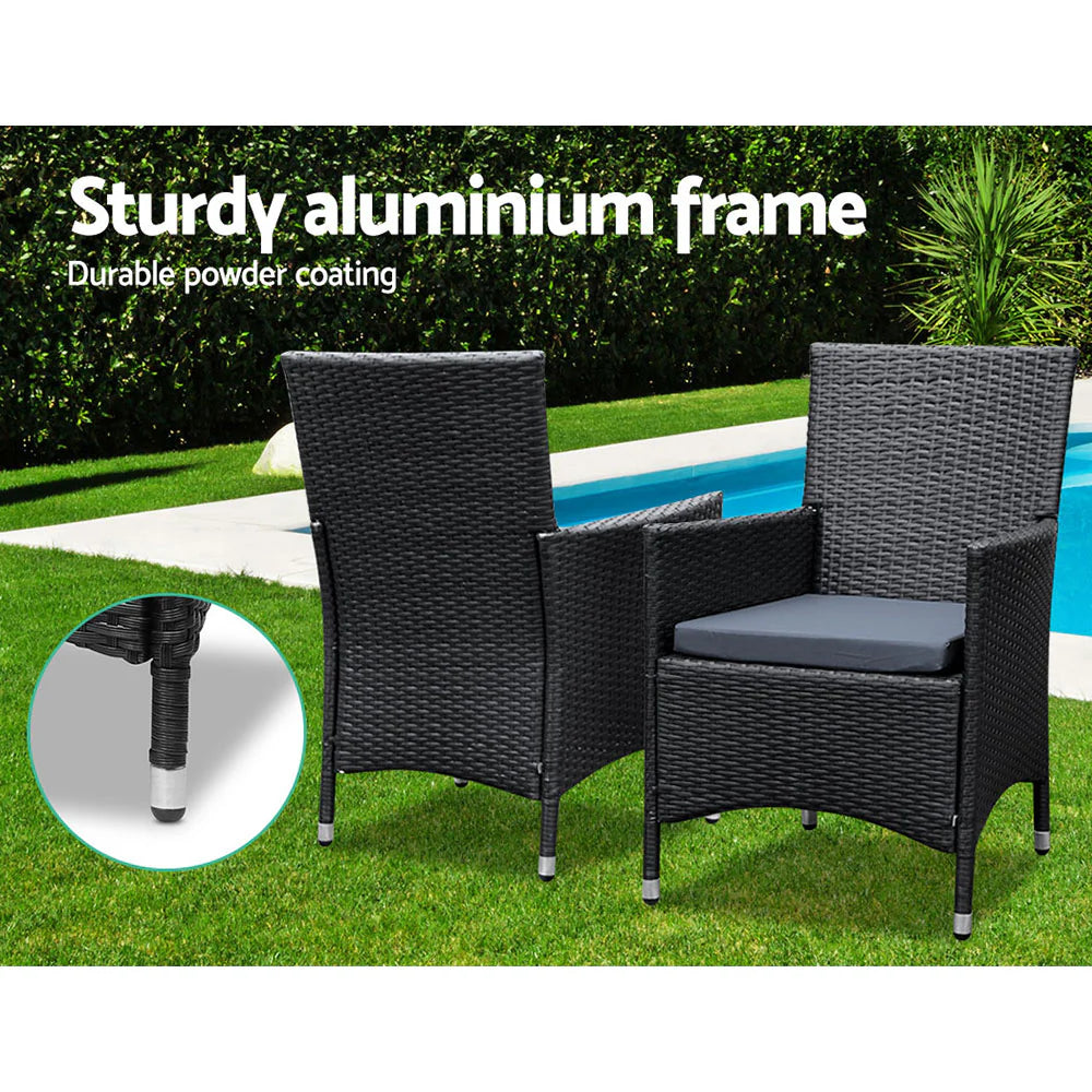 Gardeon 9-Piece Outdoor Dining Set Wicker Lounge Black