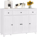 Sideboard Buffet Cabinet with Storage, 47" Kitchen Storage Cabinet with 3 Drawers, 4 Doors & Adjustable Shelves, Modern Coffee Bar Cabinet Wood Accent Cupboard for Dining Living Room, White1 pcs
