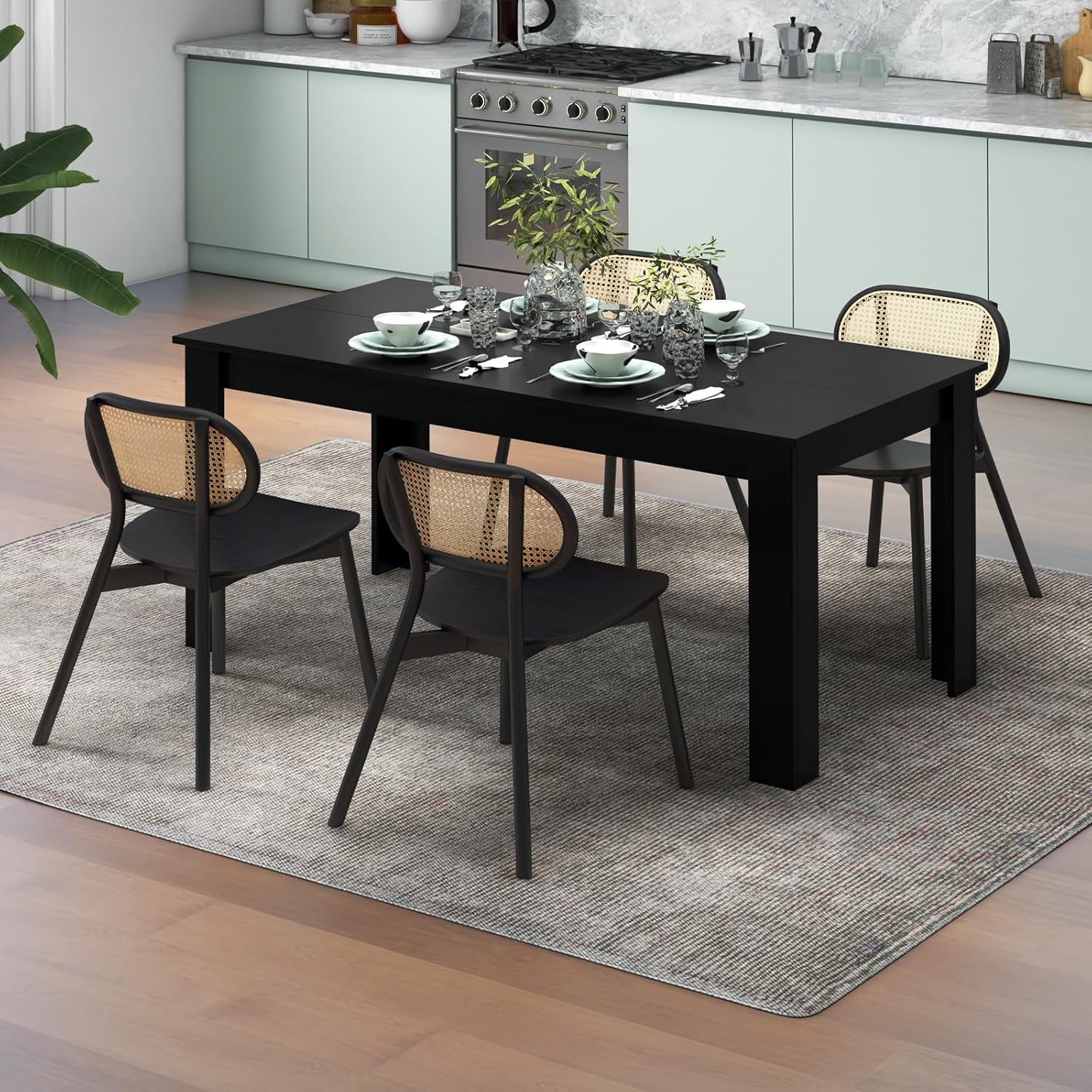 Dining Table for 6-8, Wood Rectangular Table, 63" L x 31.5" W x 30" H Large Farmhouse Center Table, Home Furniture Kitchen Table, Modern Dining Room Table, Supporting for 330LBS, Black1 pcs