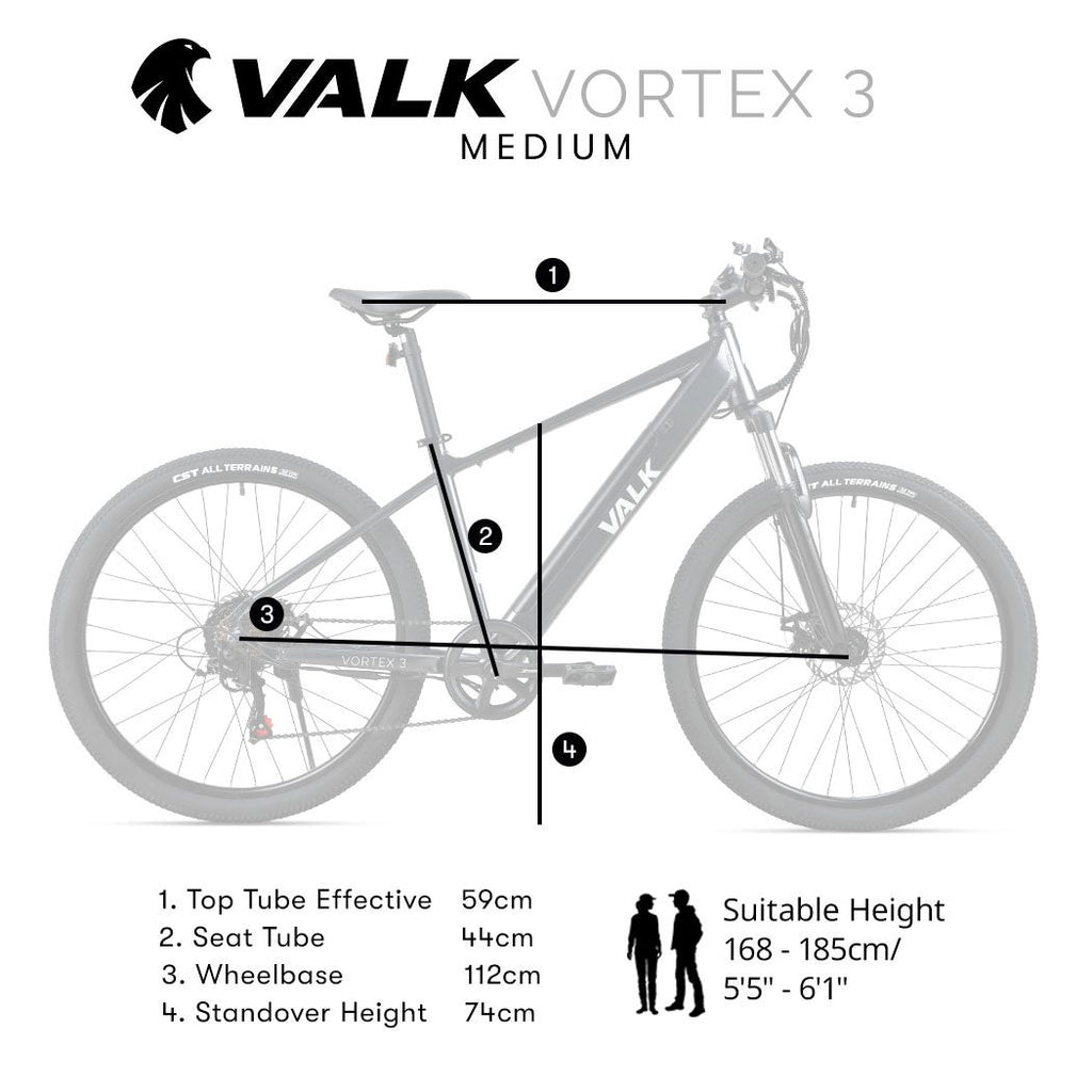 VALK Vortex 3 Electric Bike, Medium Frame Mountain ebike, Gunmetal Grey