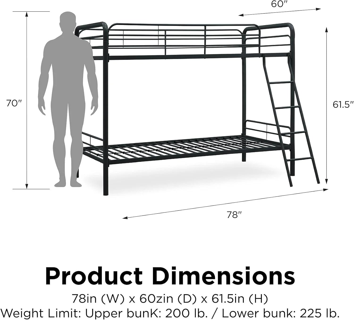 DHP Dusty Twin Over Full Metal Bunk Bed, Off White1 pcs