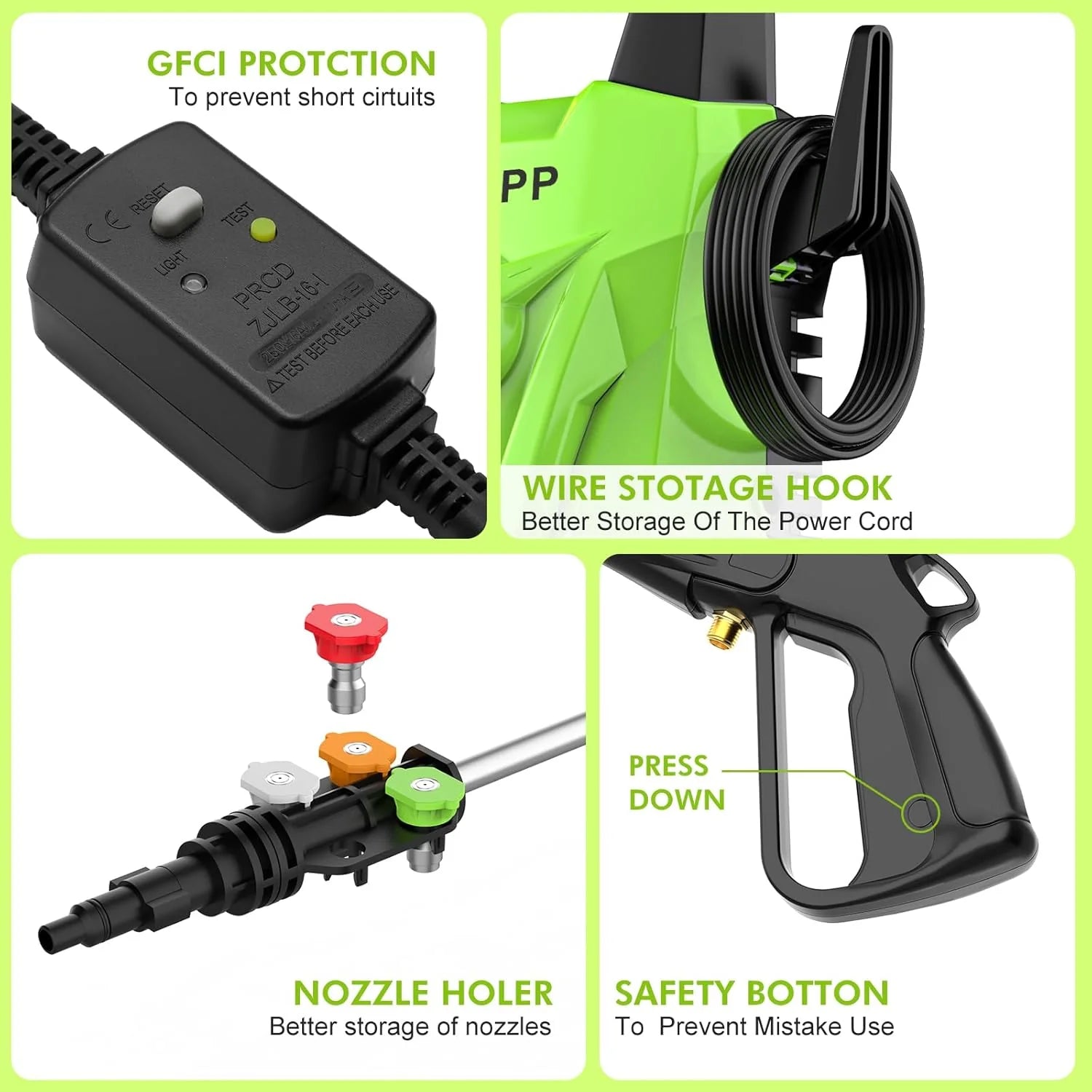 Electric high-pressure cleaning machine, foam sprayer, 4 quick-connect high-pressure nozzles, 2400 pounds/square inch 2.4 gallons/minute powerful cleaning machine, high-pressure cleaning equipment for1 pcs