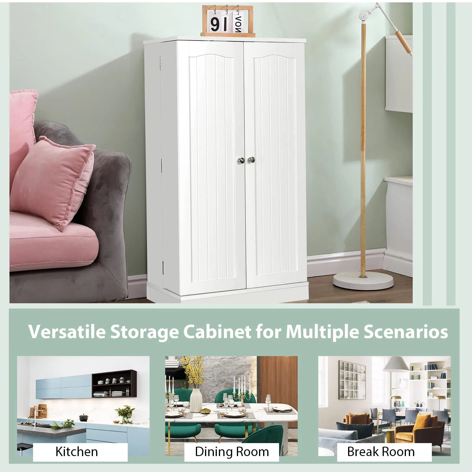 Giantex 2-Door Pantry Cabinet w/ 6 Adjustable Shelves, 17-Tier Buffet Sideboard, Kitchen Storage Cabinet