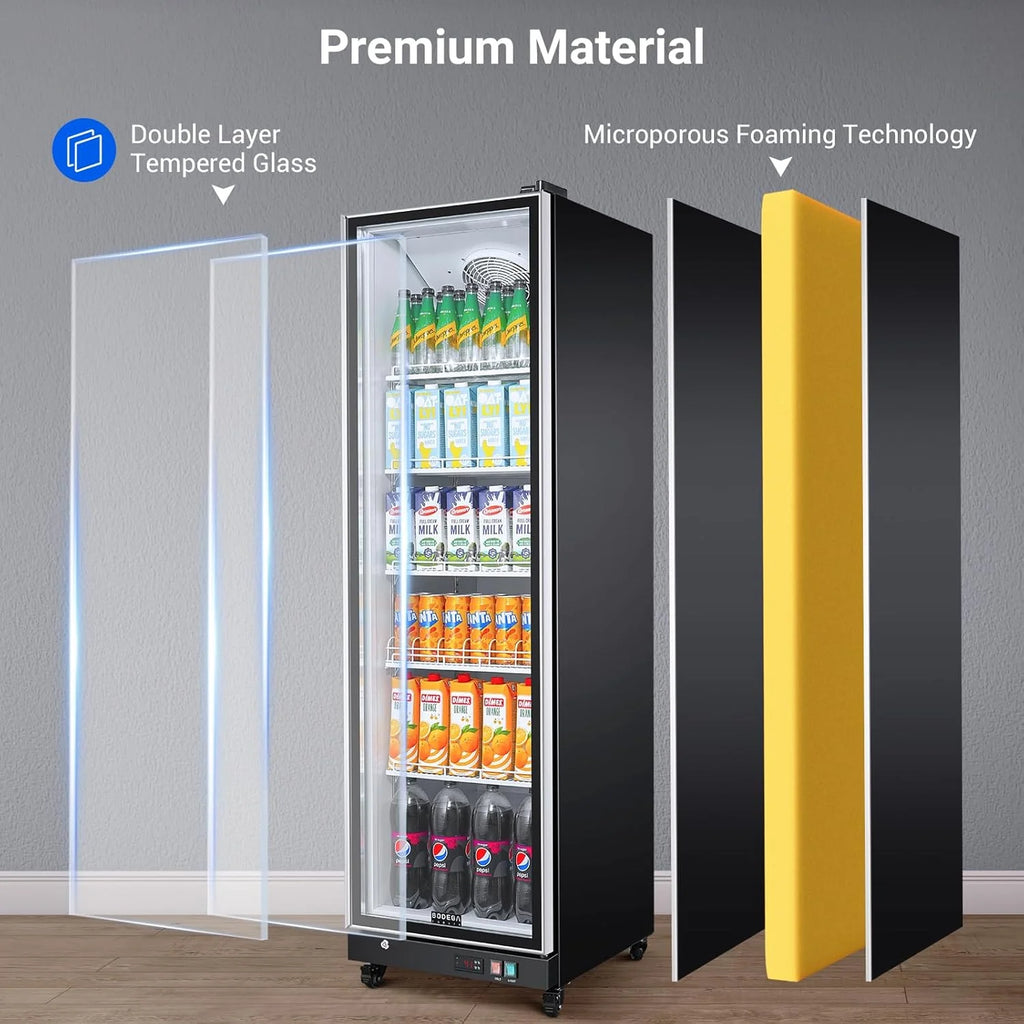 Commercial Glass Door Display Refrigerator,12.5 Cu.Ft Merchandiser Drink Refrigerator,Upright Commercial Bar Beverage Fridge,Display Drink Cooler with Soft LED Light1 pcs