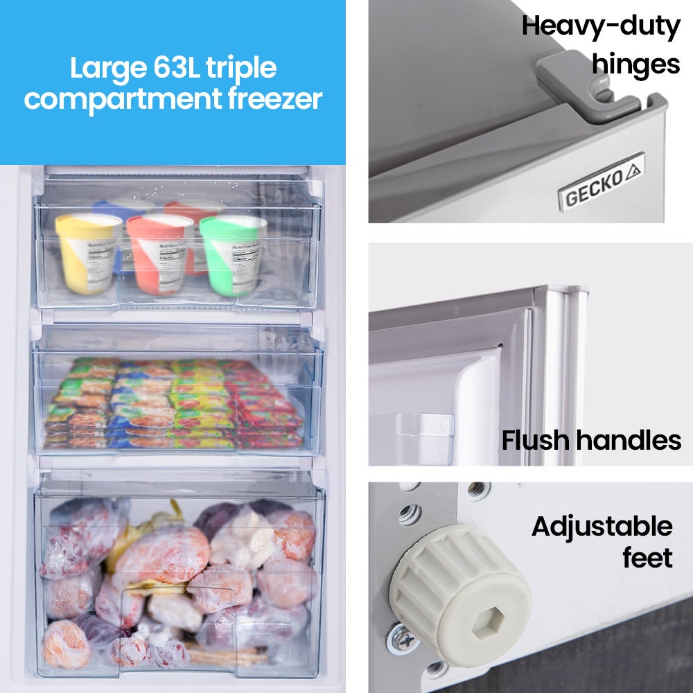 GECKO 160L Upright Portable Fridge / Freezer, 12V/24V for Motorhome and Caravan, Silver