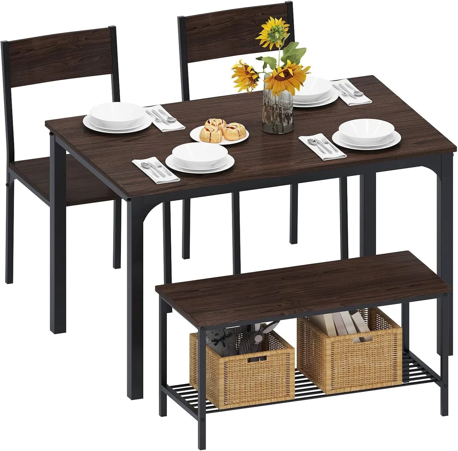 Dining Table and Chairs Dining Table Set with 2 Chairs and 1 Bench Bar Set Kitchen Table and Chairs for Dining Room Bistro Set，Pure White1 pcs