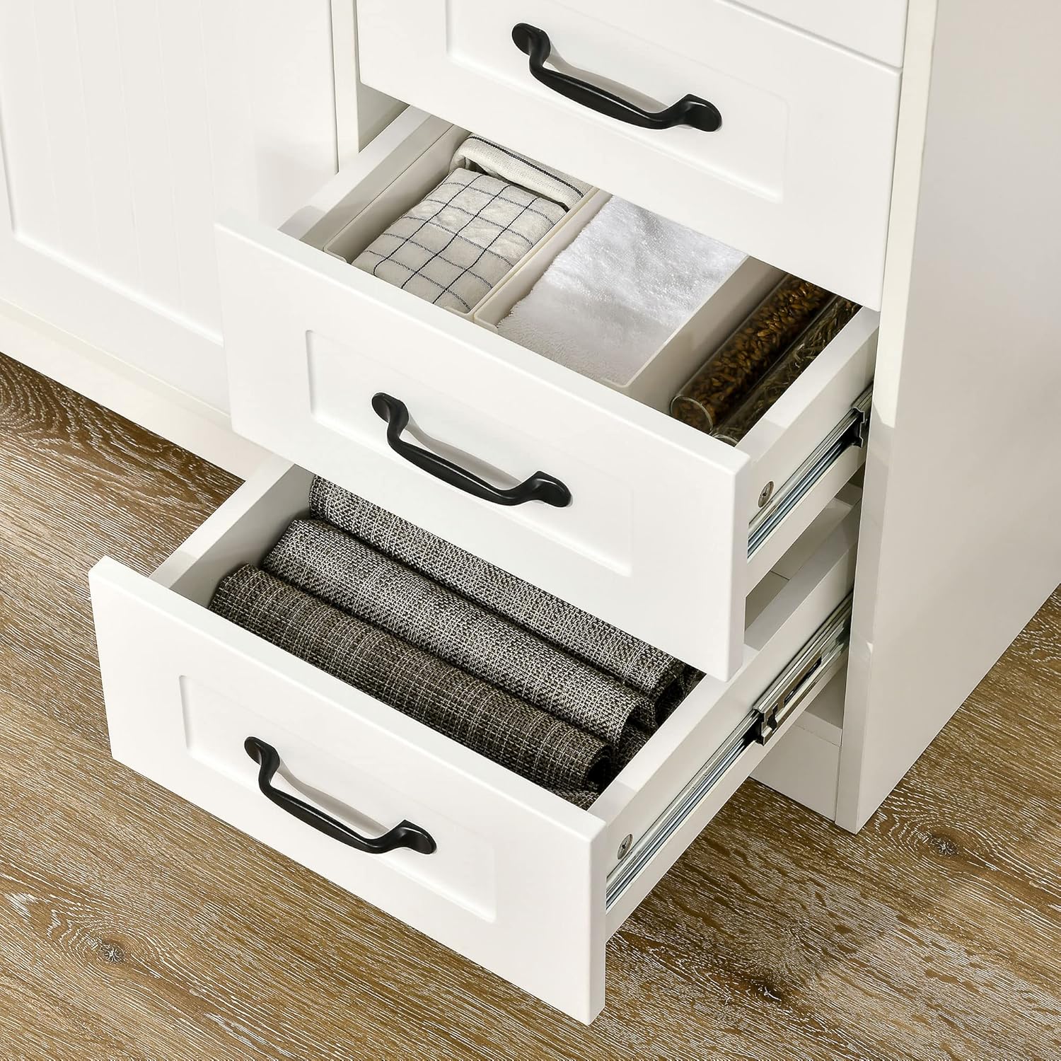 Modern Sideboard Buffet Cabinet with Drawers and Beadboard Door Cupboard Kitchen Storage Cabinet Black1 pcs