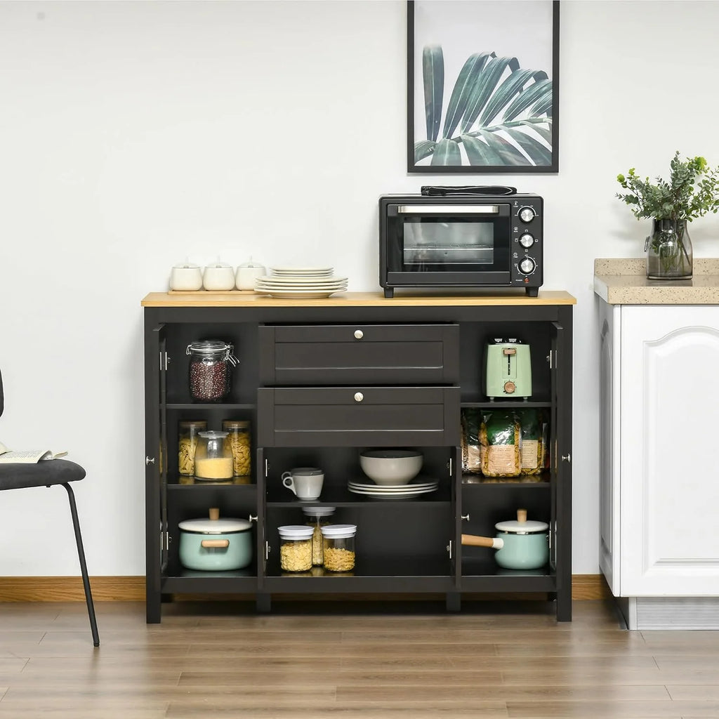 Sideboard Buffet Cabinet with 2 Drawers 3 Storage Cabinets, Coffee Bar Cabinet with Glass Doors, Kitchen Cabinet with Adjustable Shelves, Oak White1 pcs