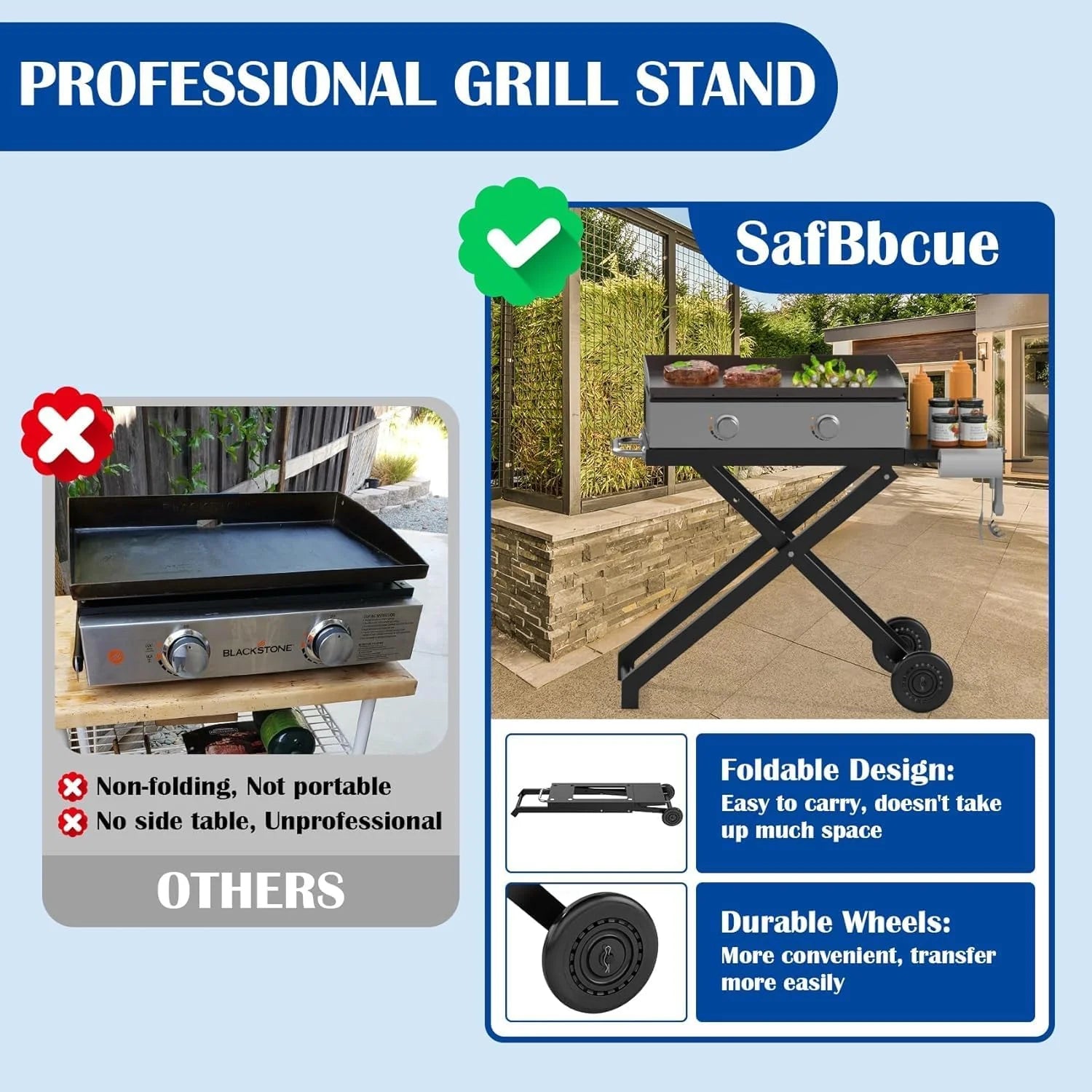 Portable Grill Table for Blackstone 22 Inch 17 Inch Tabletop Griddle Accessories Folding BBQ Table, Outdoor Grill Stand for Blackstone 22" 17" Griddle Stand with Wheels Side Table1 pcs
