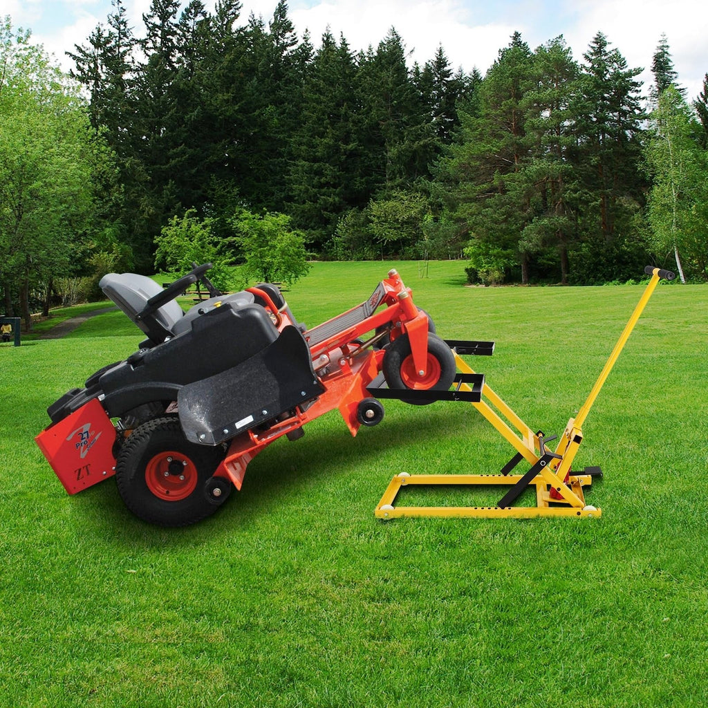 Lawn mower lift with hydraulic jack, 66 cm (26 inch) lifting height, welded steel construction, lifting capacity 227 kg (500 lbs), for ride-on lawn mowers, tractors and ATVs