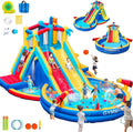 Inflatable Water Slide Bounce House with 550 W Blower, 8-in-1 Blow up Bouncy Castle Waterslide Park for Kids Outdoor and Indoor, Bouncer House with Large Pool, Double Slides and Climbing Walls1 pcs
