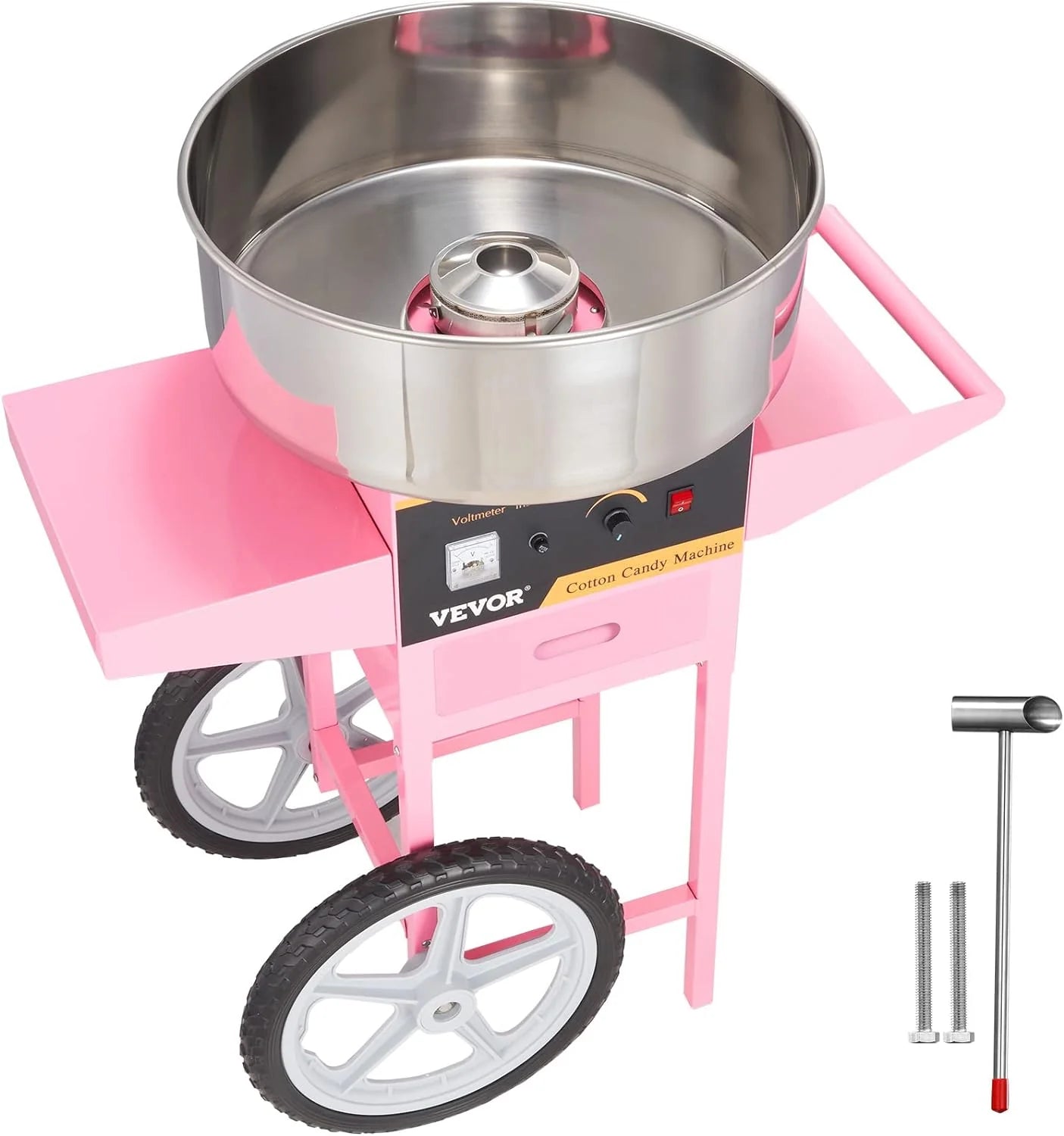 Electric Cotton Candy Machine with Cart, 1000W Commercial Floss Maker with Stainless Steel Bowl, Sugar Scoop and Drawer, Perfect for Home, Kids Birthday, Family Party, Pink1 pcs