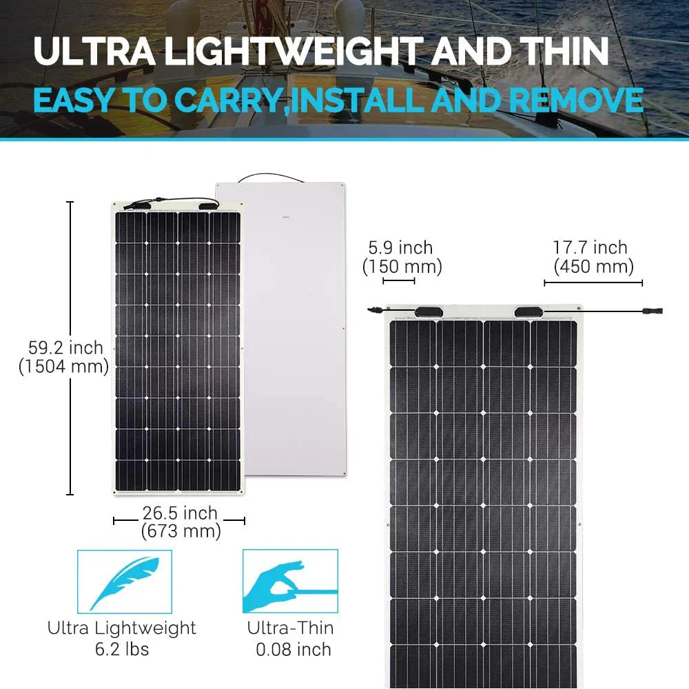 160 Watt 12 Volt Extremely Flexible Monocrystalline Solar Panel �� Ultra Lightweight, Ultra Thin, Up to 248 Degree Arc, for RV, Boats, Roofs, Uneven Surfaces