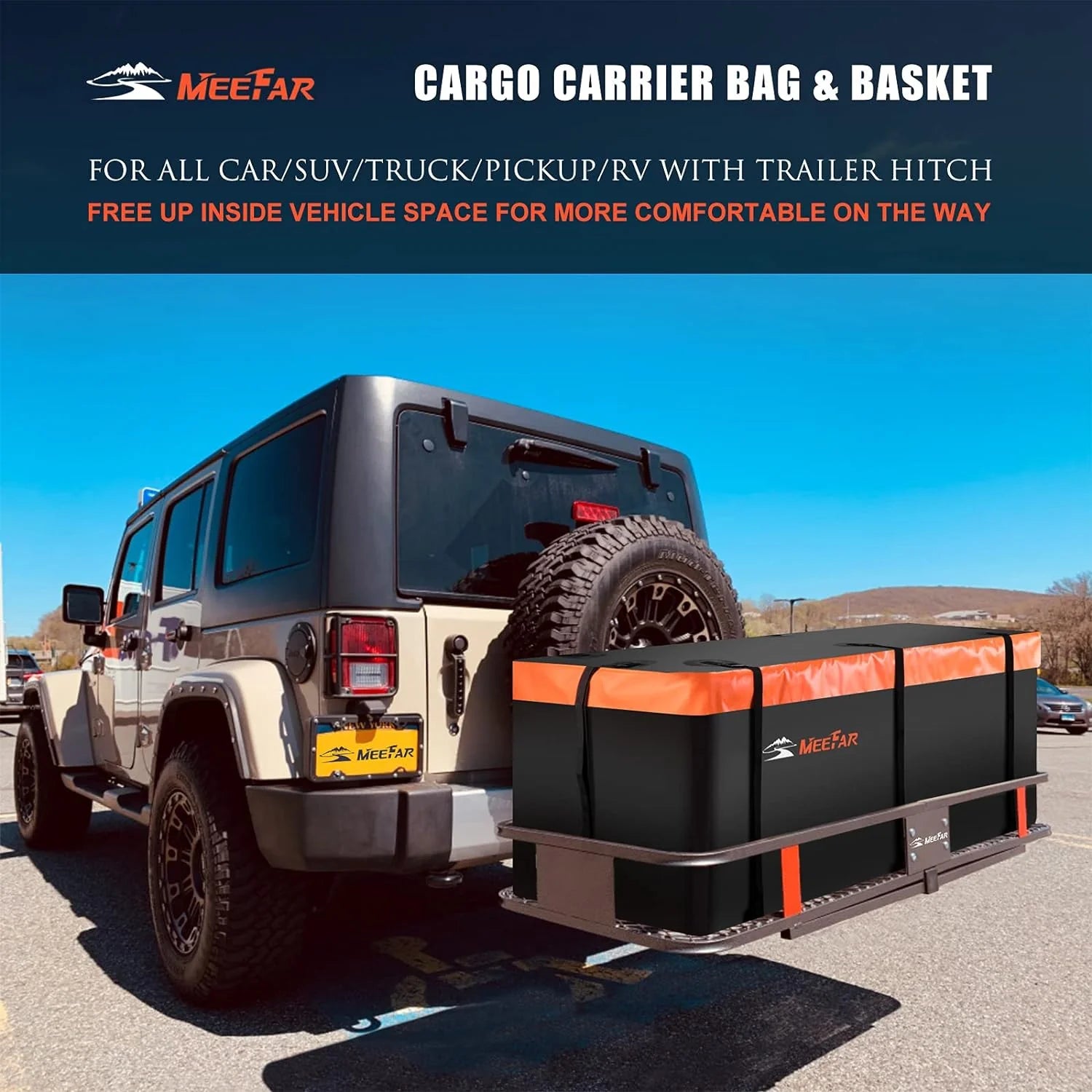 Roof Rack Carrier Basket Universal Rooftop 51" X 36" X 5" + Waterproof Bag 15 Cubic Feet (44" 34" 17"), and Cargo Net with Attachment Hooks, Ratchet Straps1 pcs