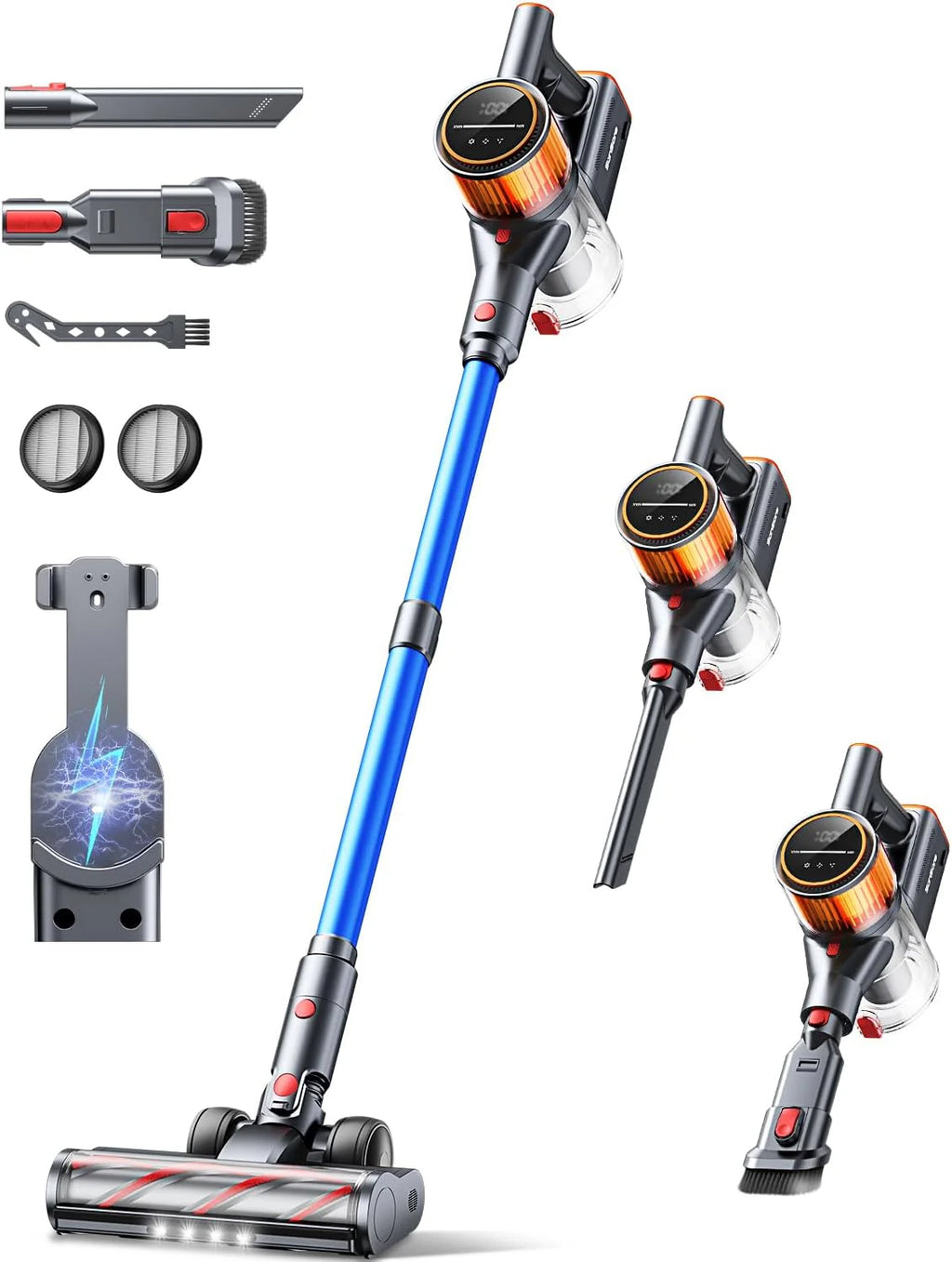 Cordless Vacuum Cleaner, 550W 45Kpa Self-Standing Vacuum Cleaners with 60 Mins Runtime, Powerful Cordless Vacuum with Wall Mount Charging, Stick Vacuum for Home/Pet Hair/Carpets/Hard Floors1 pcs