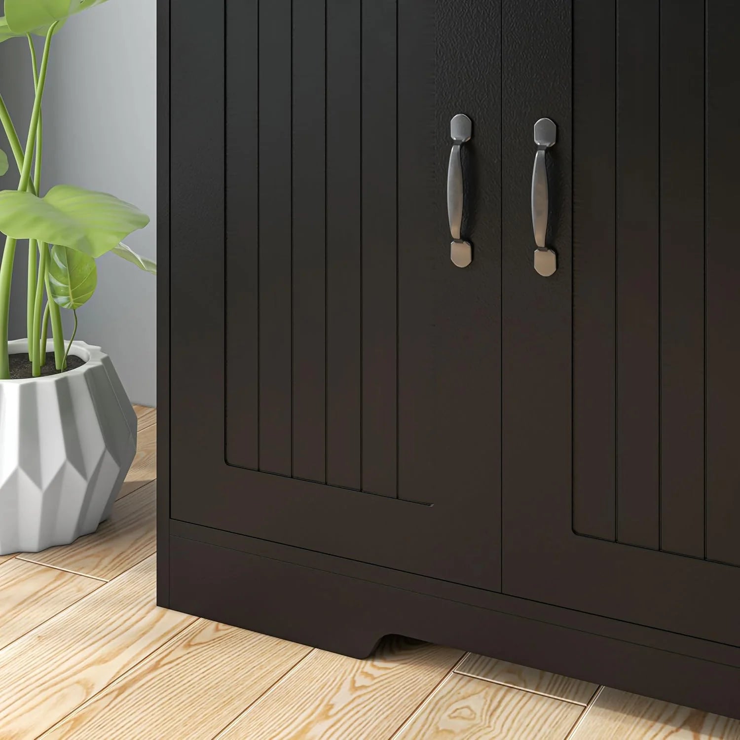 Modern Sideboard Buffet Cabinet with Drawers and Beadboard Door Cupboard Kitchen Storage Cabinet Black1 pcs