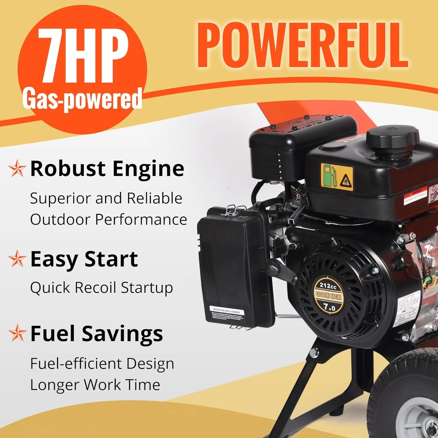 Wood Chipper Shredder Mulcher 7HP Gas Powered Heavy Duty Compact Design 3" Inch Max Capacity (R0)1 pcs