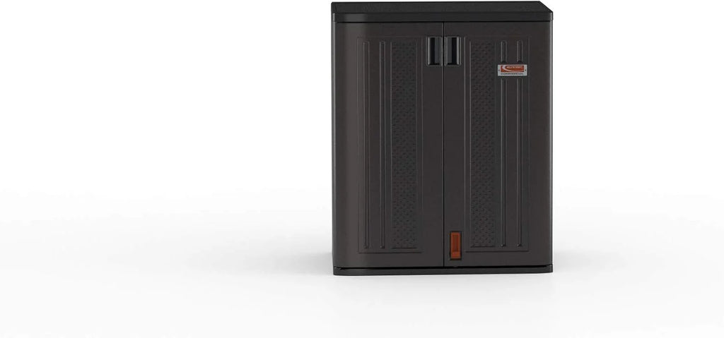 Suncast Commercial Heavy-Duty 9 Cubic Ft. Resin Storage Cabinet with Lockable Handles, Adjustable Metal-Reinforced Shelves for Garage or Workspace, Black, Made in The USA1 pcs