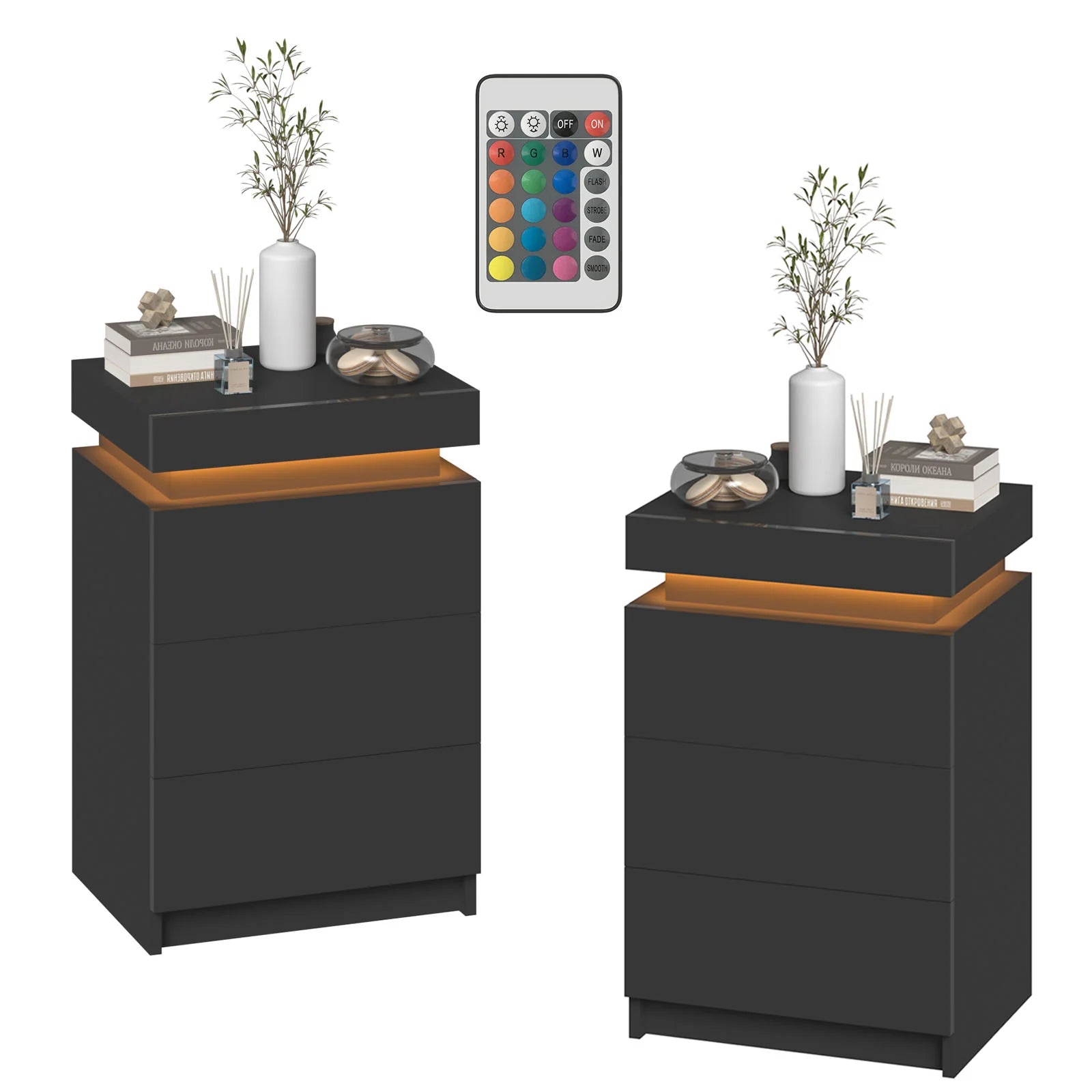 2 Set of Bedside Table 3 Drawers With LED Light