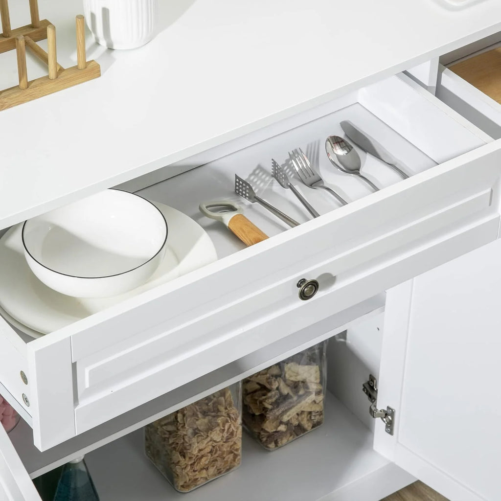 Sideboard Buffet Cabinet, Modern Kitchen Cabinet with 2 Drawers and Adjustable Shelves, Coffee Bar Cabinet, White1 pcs