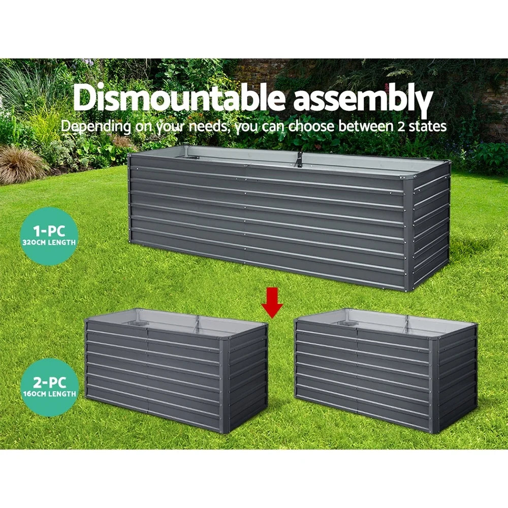Galvanized Raised Garden Bed - 320x80x77cm Planter Box Greenfingers
