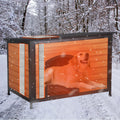 43.3-inch L-shaped outdoor dog house with insulation feature, a dog shelter made of fully sealed foam material on all six sides, suitable for small, medium-sized and large dogs, equipped with a sturdy metal anti-bite frame, and featuring winter insul