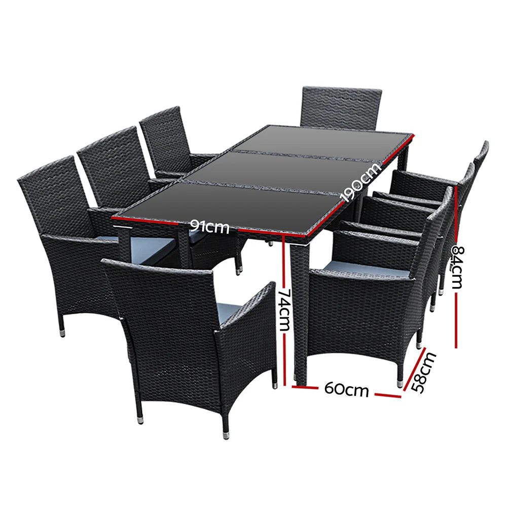 Gardeon 9-Piece Outdoor Dining Set Wicker Lounge Black