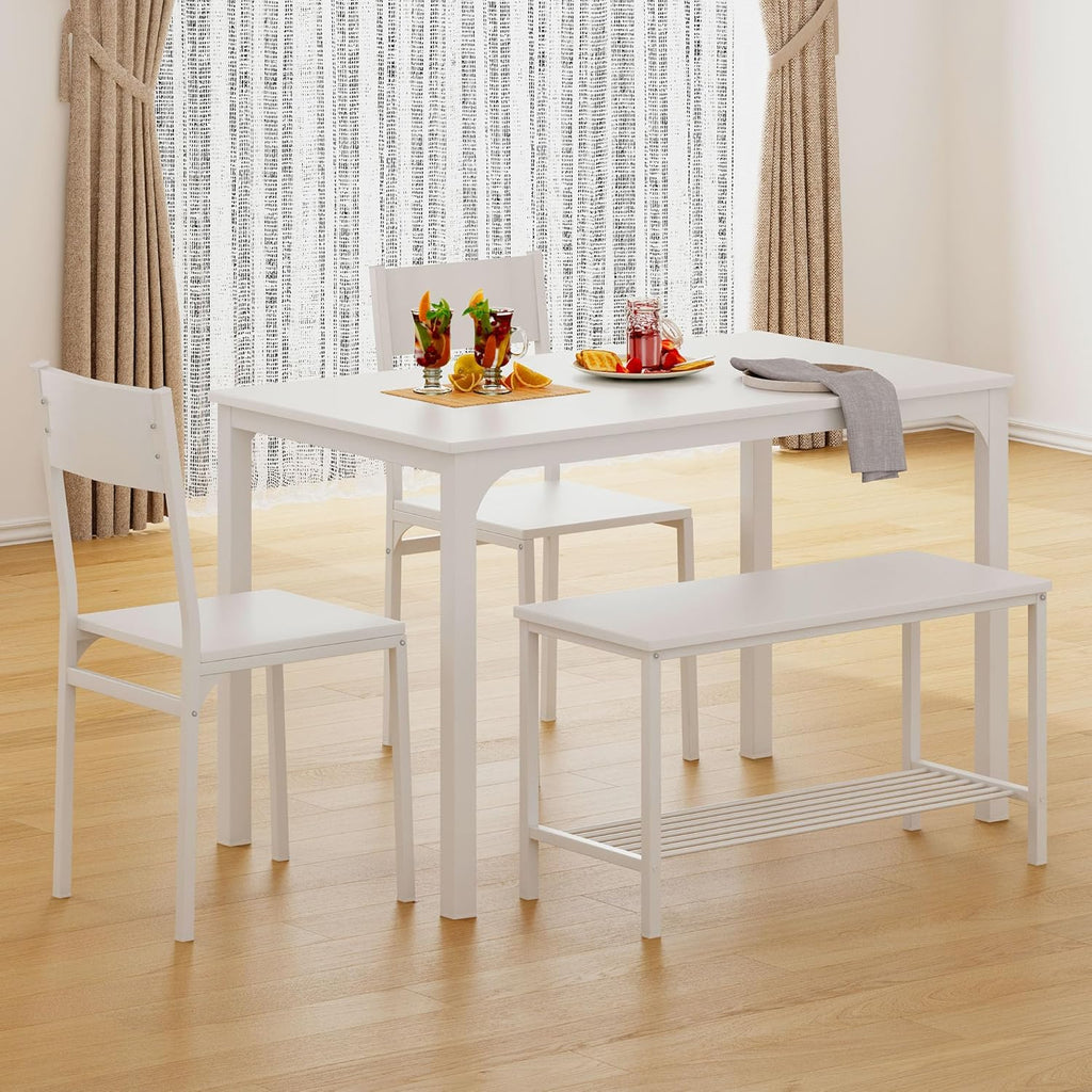 Dining Table and Chairs Dining Table Set with 2 Chairs and 1 Bench Bar Set Kitchen Table and Chairs for Dining Room Bistro Set，Pure White1 pcs