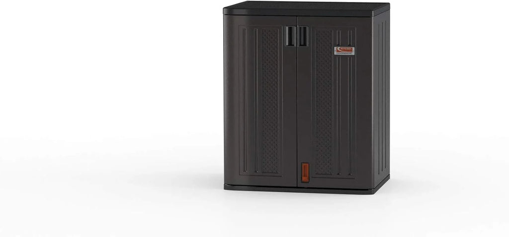 Suncast Commercial Heavy-Duty 9 Cubic Ft. Resin Storage Cabinet with Lockable Handles, Adjustable Metal-Reinforced Shelves for Garage or Workspace, Black, Made in The USA1 pcs