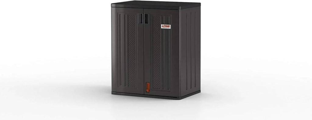 Suncast Commercial Heavy-Duty 9 Cubic Ft. Resin Storage Cabinet with Lockable Handles, Adjustable Metal-Reinforced Shelves for Garage or Workspace, Black, Made in The USA1 pcs