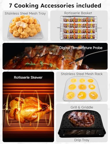 Nuwave Brio Air Fryer Oven, 15.5Qt X Large Family Size, SS Rotisserie Basket &amp;Skewer Kit, Reversible Ultra Non Stick Grill/Griddle Plate, Powerful 1800W, Integrated Smart Thermometer,Black : Home &amp; Kitchen