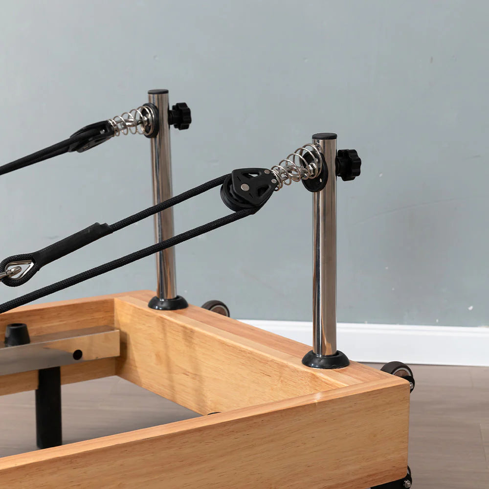 Foldable Pilates Reformer for Home Workouts, Oak Wood Frame, 6 Springs