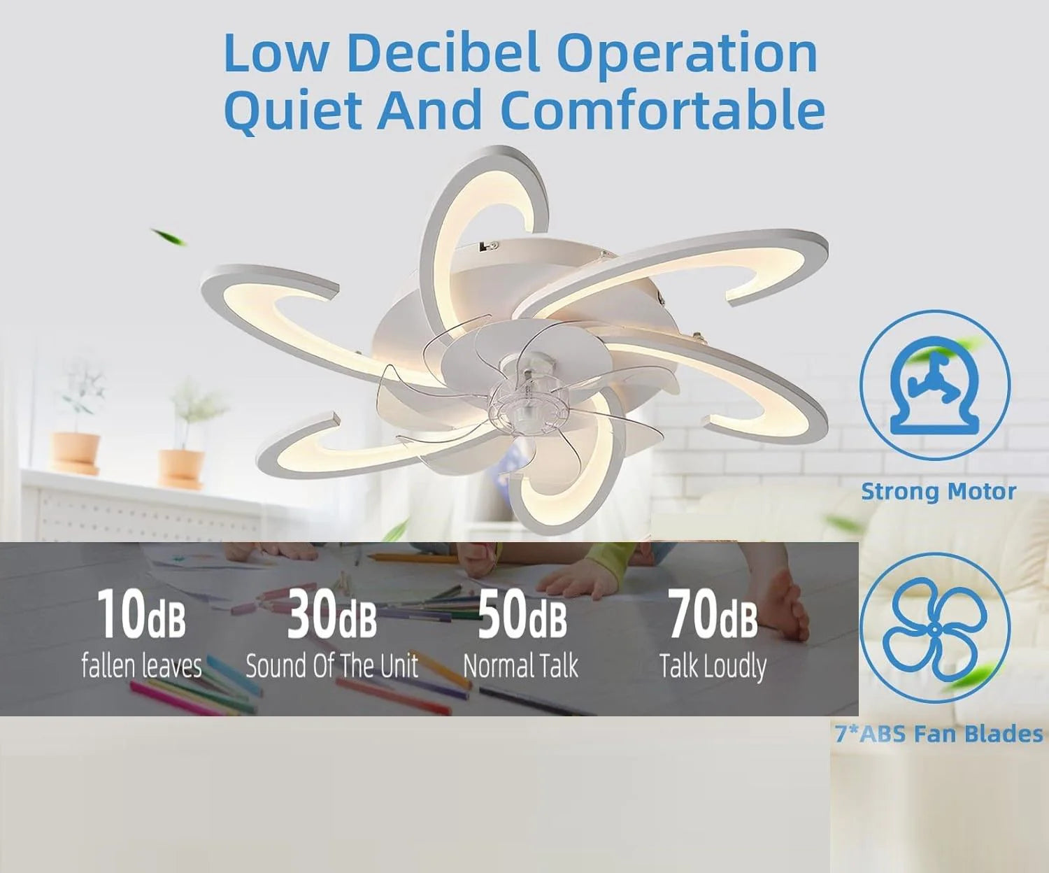 Low Ceiling Light Fan, Low Profile, 6 Wind Speed, 3 Colors 82 cm