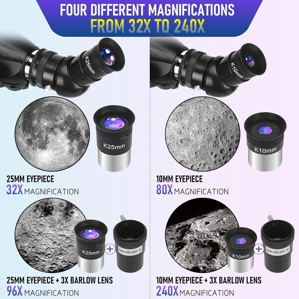 Telescope, Telescope for Adults High Powered Professional, 90mm Aperture 800mm AZ Mount Refractor Telescopes for Kids & Astronomy Beginners with Stainless Tripod & Carrying Bag & Phone Adapter1 pcs