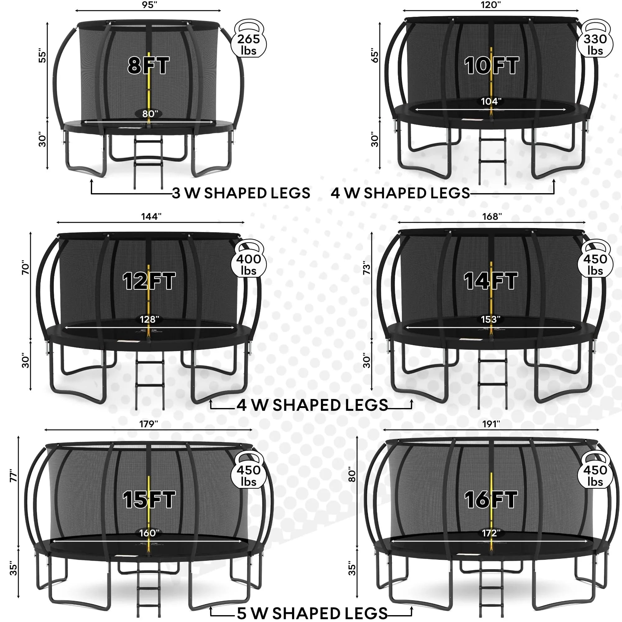 JUMPZYLLA 8FT Trampoline Outdoor with Enclosure for Kids