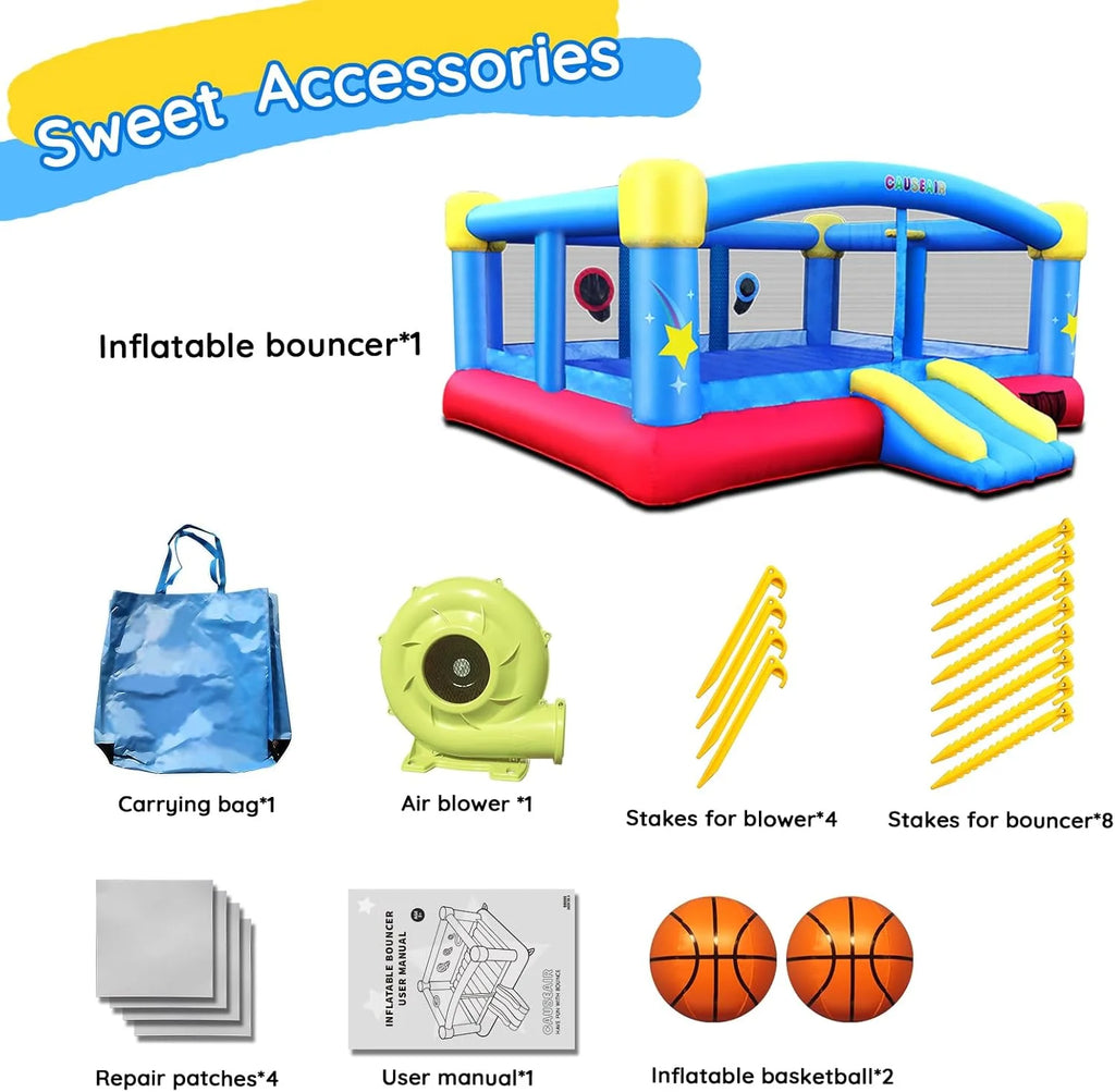 Big Inflatable Bounce House for Party Fun,15ft x 14.8ft,Double Basketball Hoop,Throw Ball Game,Reinforced PVC Bounce Floor,Jumping Bouncy Castle Holds 6 Kids1 pcs
