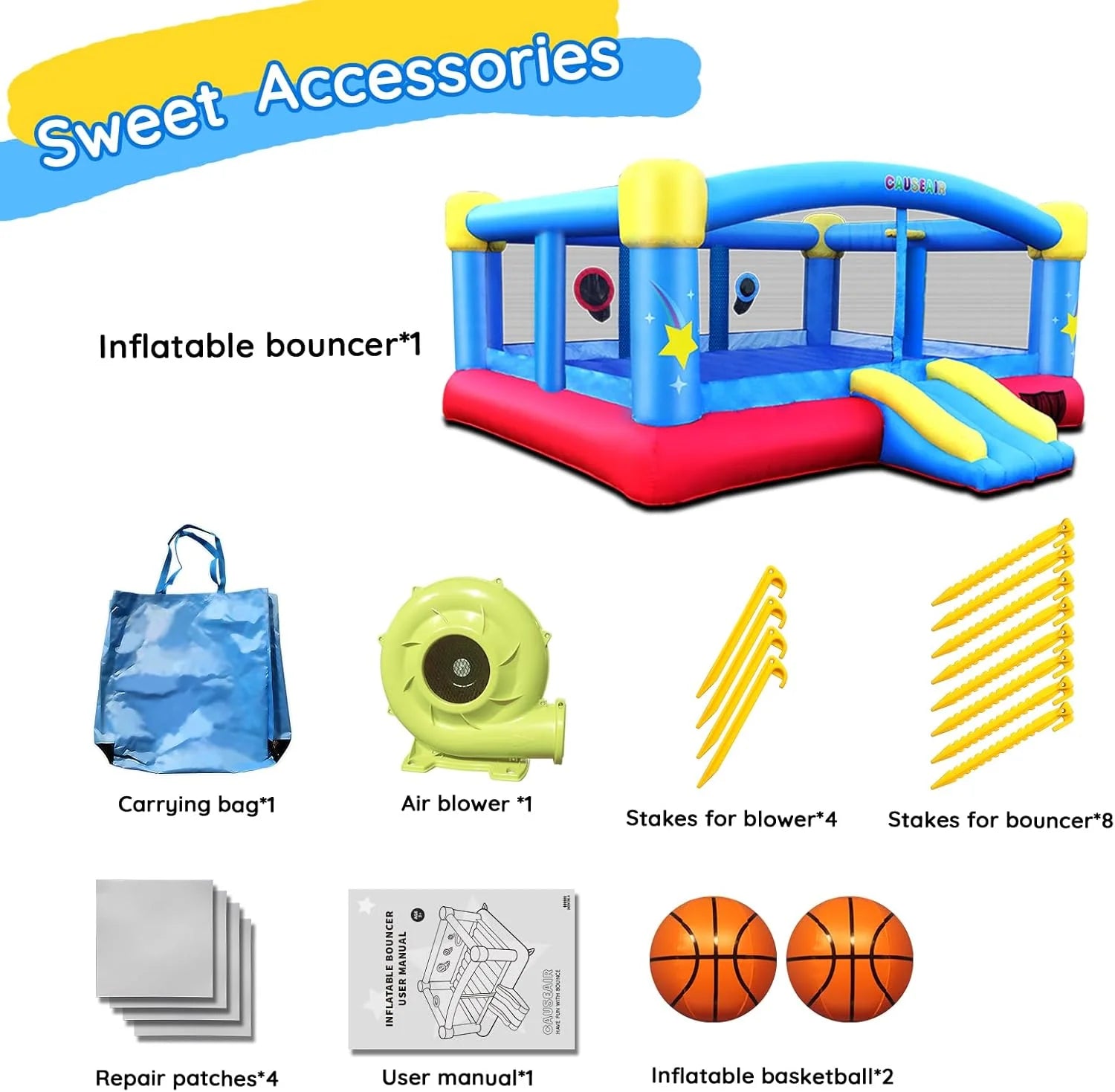 Big Inflatable Bounce House for Party Fun,15ft x 14.8ft,Double Basketball Hoop,Throw Ball Game,Reinforced PVC Bounce Floor,Jumping Bouncy Castle Holds 6 Kids1 pcs