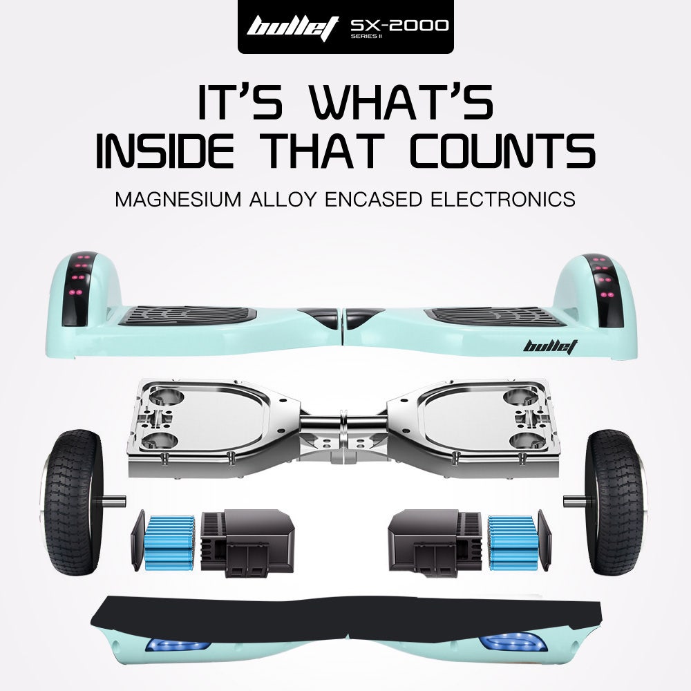 BULLET SX-2000 Hoverboard Scooter, 500W Brushless, UL Certified, AU Compliant, Superior Self Balancing System, LED Lights, Mint Green