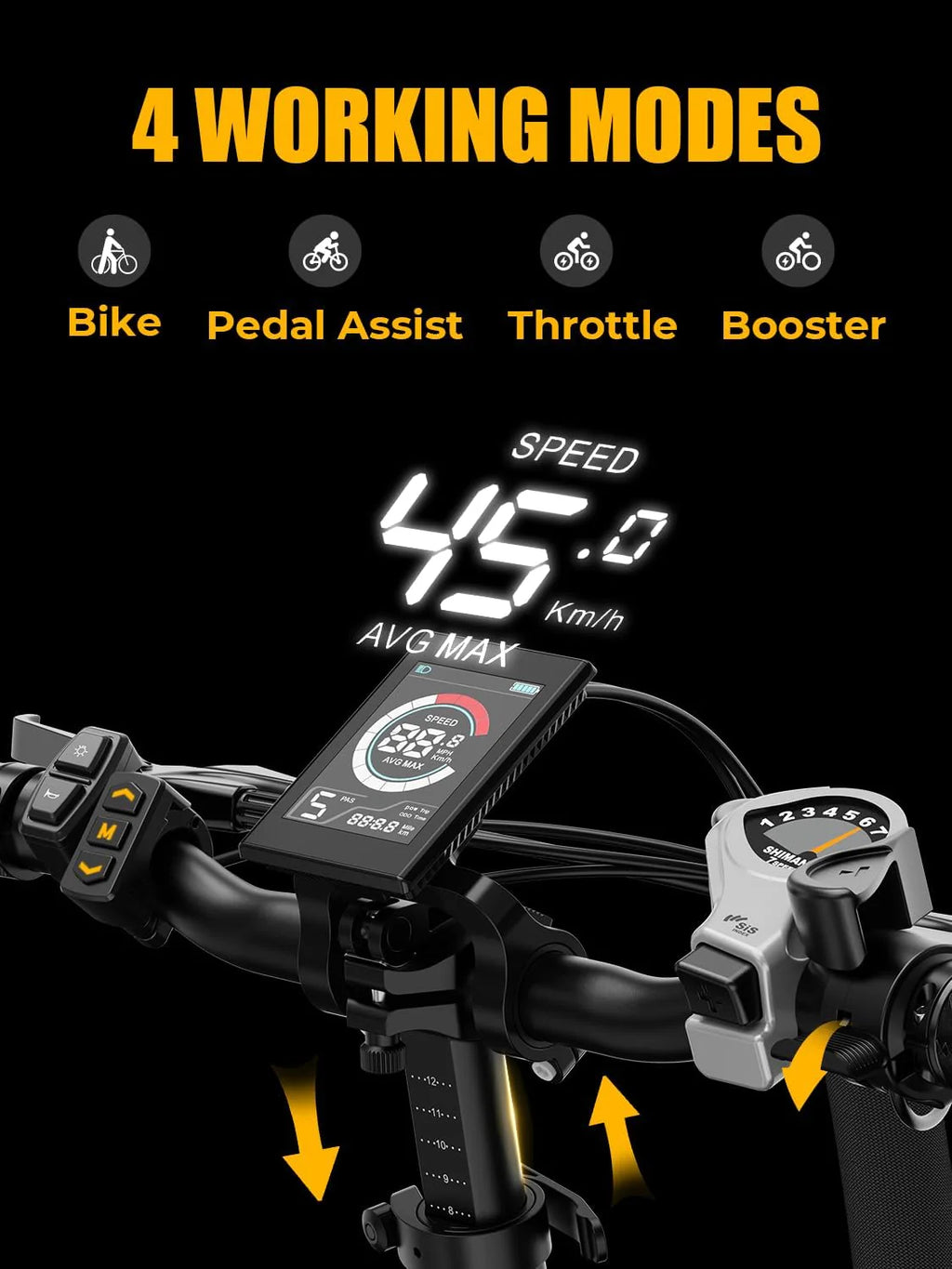 2.0 Electric Bike for Adults, Peak 1400W Peak Motor Ebike, 45KM/H Max Speed [20"*4 Fat Tire All-Terrain] 600Wh Removable Battery Folding Step-Thru E Bike with Front Suspension1 pcs