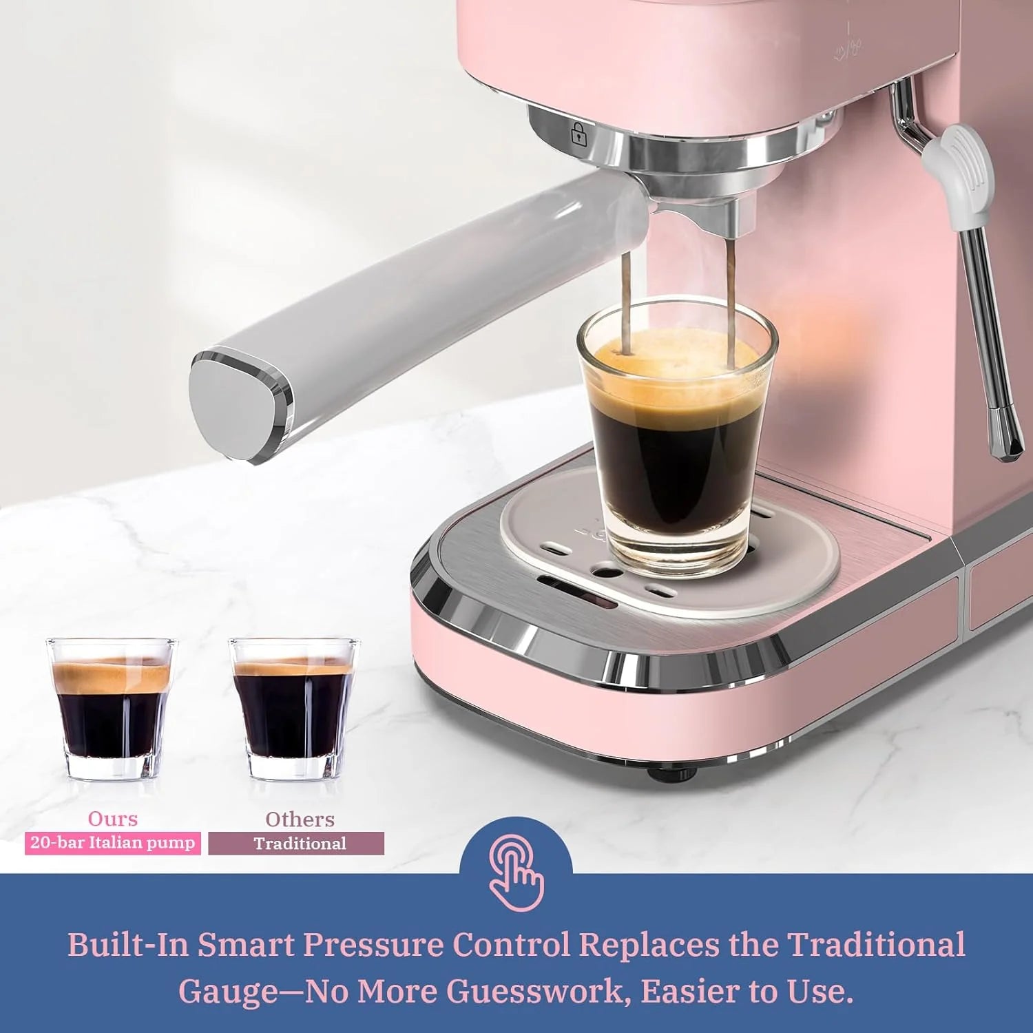 Professional Espresso Machine 20 Bar Espresso Maker CMEP01 with Milk Frother Steam Wand for Cappuccino and Latte (Pink) Gift for Coffee Lovers, Girl Friend, Daughter, Mom1 pcs