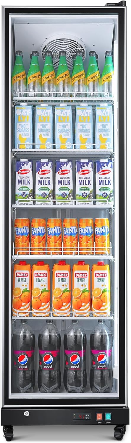 Commercial Glass Door Display Refrigerator,12.5 Cu.Ft Merchandiser Drink Refrigerator,Upright Commercial Bar Beverage Fridge,Display Drink Cooler with Soft LED Light1 pcs